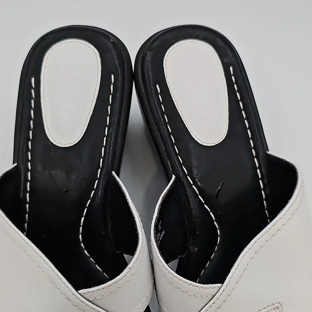 Clarks Black & White Leather Slide Wedge Sandals Size 7.5M